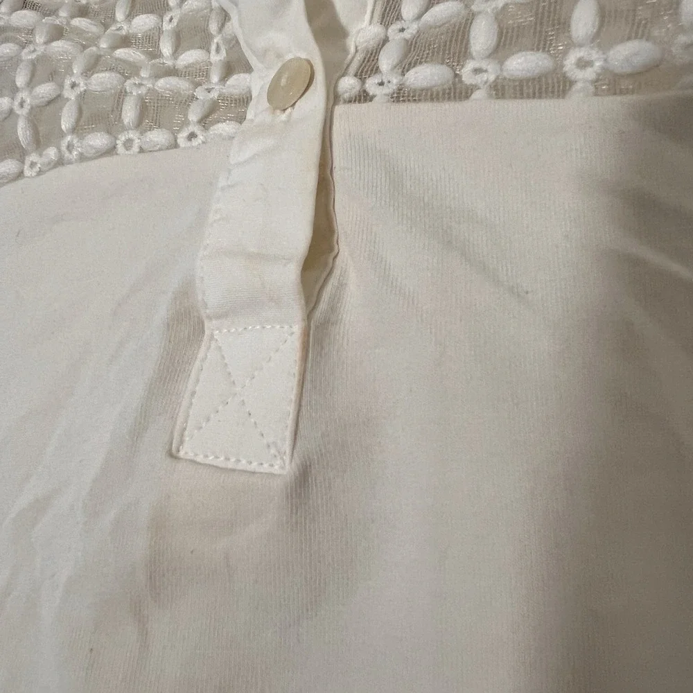 Anne Fontaine Top Size 40 Ivory Eyelet Sheer Lattice Long Sleeve Quiet Luxury